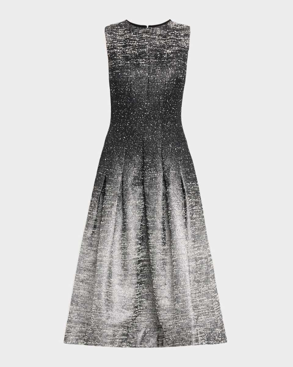 Sleeveless Ombre Metallic Boucle Jacquard Midi Dress